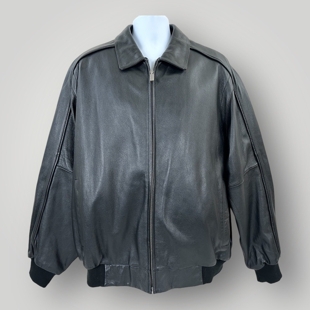 Wilson M. Julian Black Leather Bomber Jacket MENS L Removable Faux Fur Lining